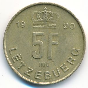 Luxemburg, 5 francs, 1990