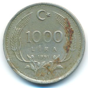 Turkey, 1000 lira, 1991