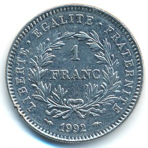 France, 1 franc, 1992