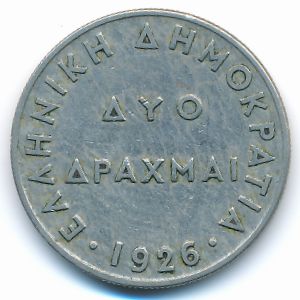 Greece, 2 drachmai(es), 1926
