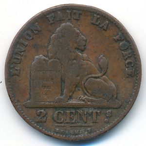 Belgium, 2 centimes, 1876