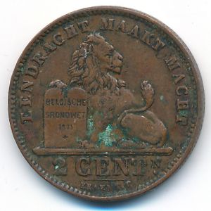 Belgium, 2 centimes, 1905