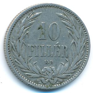 Hungary, 10 filler, 1894