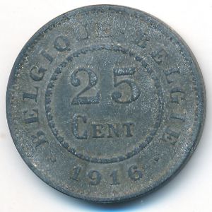 Belgium, 25 centimes, 1916