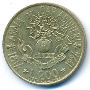 Италия, 200 лир (1994 г.)