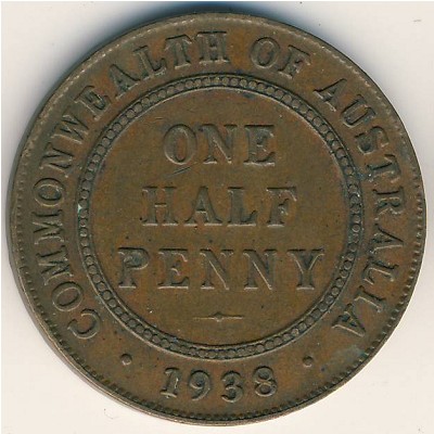 Australia, 1/2 penny, 1938–1939