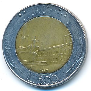 Italy, 500 lire, 1987