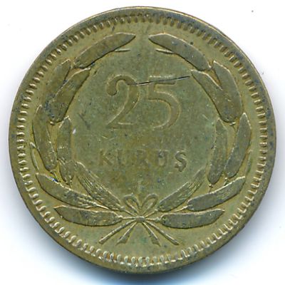 Turkey, 25 kurus, 1956