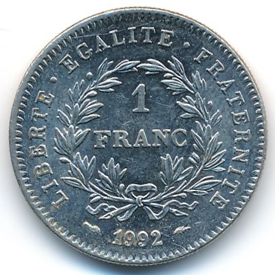 France, 1 franc, 1992