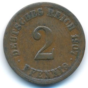 Германия, 2 пфеннига (1907 г.)