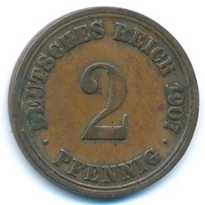 Германия, 2 пфеннига (1907 г.)
