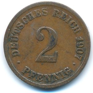 Германия, 2 пфеннига (1907 г.)
