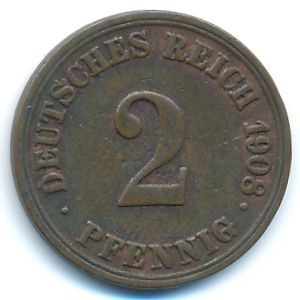 Германия, 2 пфеннига (1908 г.)