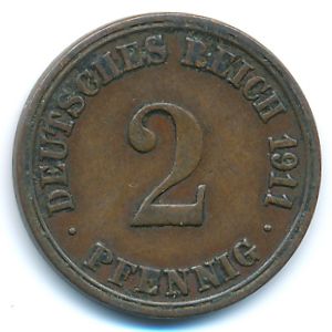 Германия, 2 пфеннига (1911 г.)