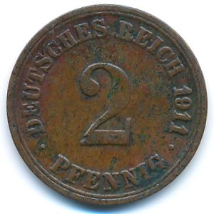 Германия, 2 пфеннига (1911 г.)