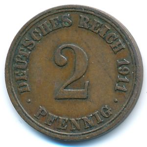 Германия, 2 пфеннига (1911 г.)