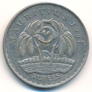 Mauritius, 5 rupees, 1991