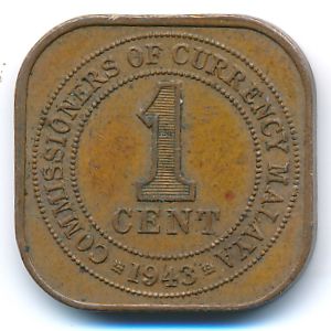 Malaya, 1 cent, 1943