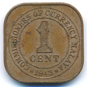Malaya, 1 cent, 1943
