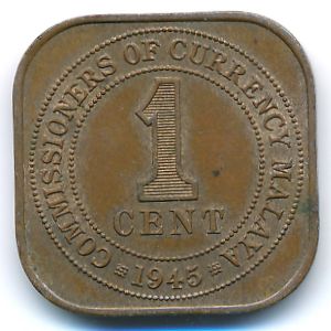 Malaya, 1 cent, 1945