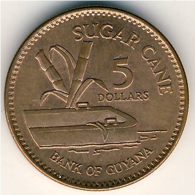 Guyana, 5 dollars, 1996–2018