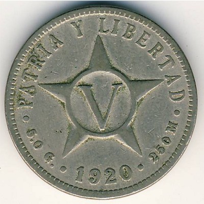 Cuba, 5 centavos, 1915–1920