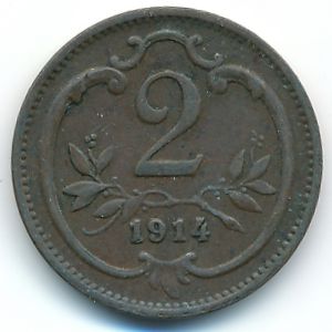 Австрия, 2 геллера (1914 г.)