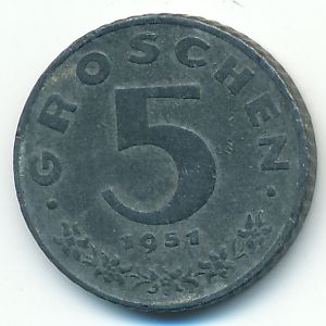 Austria, 5 groschen, 1951