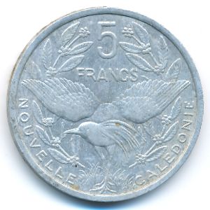 New Caledonia, 5 francs, 1990