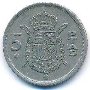 Spain, 5 pesetas, 1975
