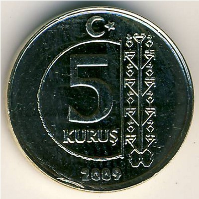 Turkey, 5 kurus, 2009–2021