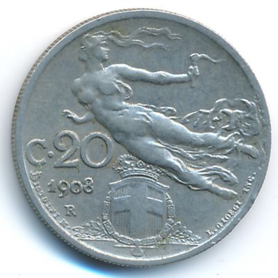 Италия, 20 чентезимо (1908 г.)