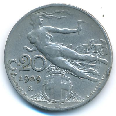 Италия, 20 чентезимо (1909 г.)