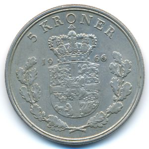 Дания, 5 крон (1966 г.)