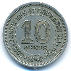 Malaya, 10 cents, 1948