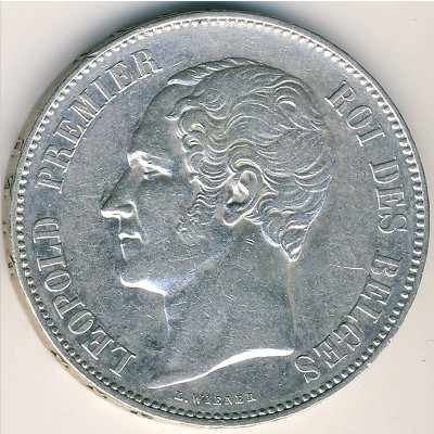 Belgium, 5 francs, 1849–1865