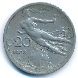 Италия, 20 чентезимо (1908 г.)