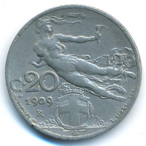 Италия, 20 чентезимо (1909 г.)