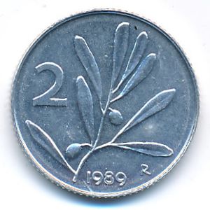 Италия, 2 лиры (1989 г.)