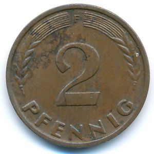 West Germany, 2 pfennig, 1958
