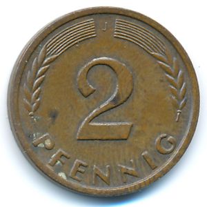 West Germany, 2 pfennig, 1958