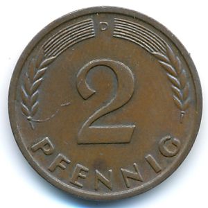 West Germany, 2 pfennig, 1965