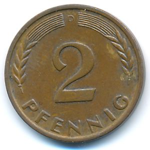 West Germany, 2 pfennig, 1965