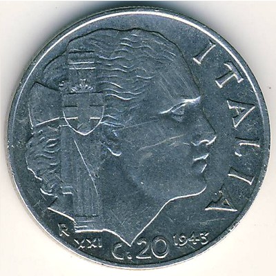 Italy, 20 centesimi, 1939–1943