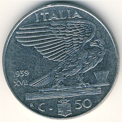 Италия, 50 чентезимо (1939–1940 г.)