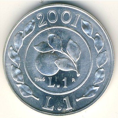 Италия, 1 лира (2001 г.)