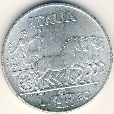 Italy, 20 lire, 1936–1941