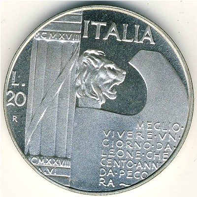 Italy, 20 lire, 1928