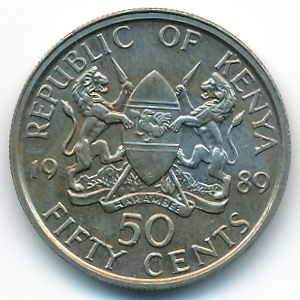 Kenya, 50 cents, 1989