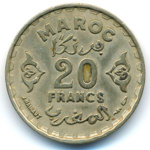 Morocco, 20 francs, 1951